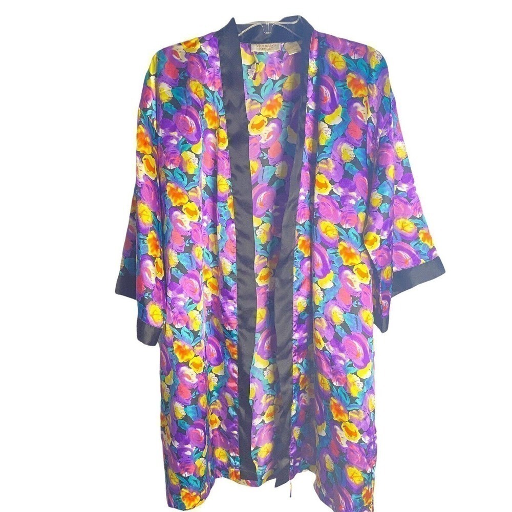 Vintage Victoria's Secret Gold Label Women Dressing Robe M Multicolor‎ Floral